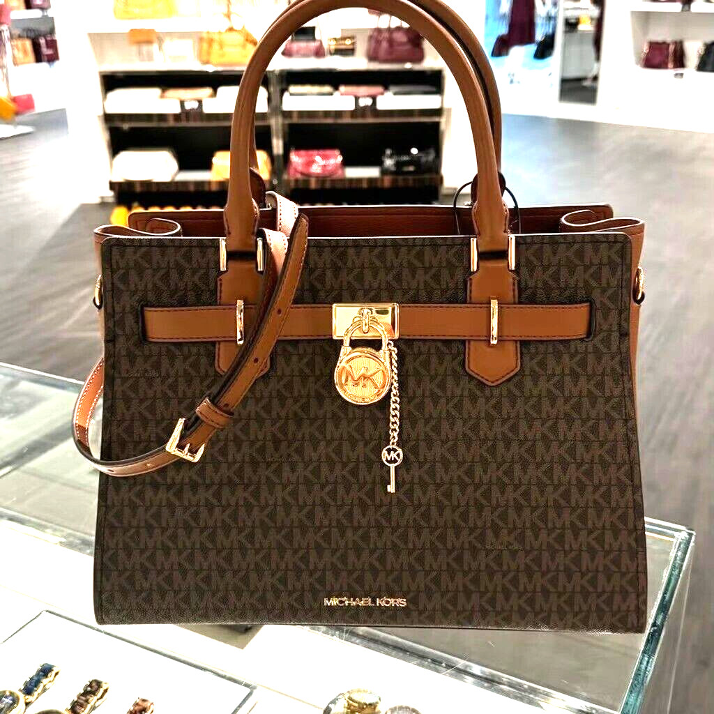 Michael Kors Hamilton Medium Satchel Shoulder Bag + Continental Wallet (Brown)
