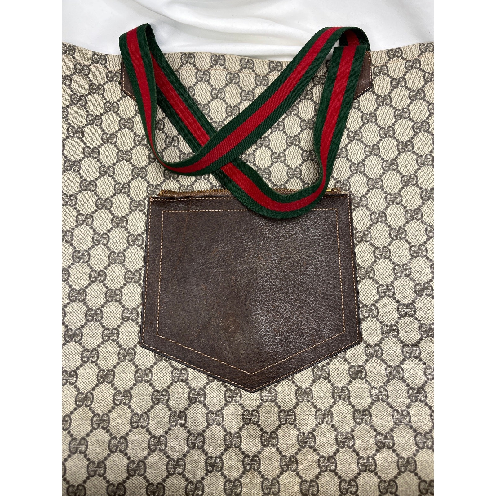 Vintage Gucci Sherry Line GG Supreme Web Stripe Pocket Tote Bag Shopper Italy