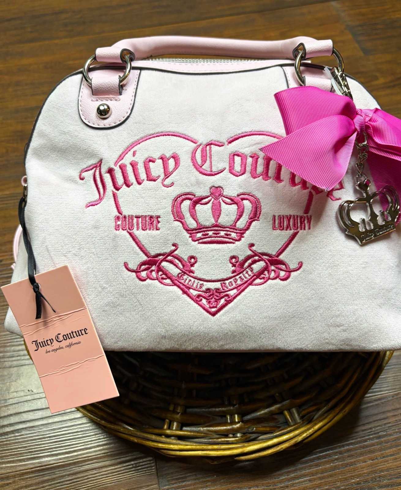 Juicy Couture White Pink medium satchel Top Handle Zip w/ Detachable Strap
