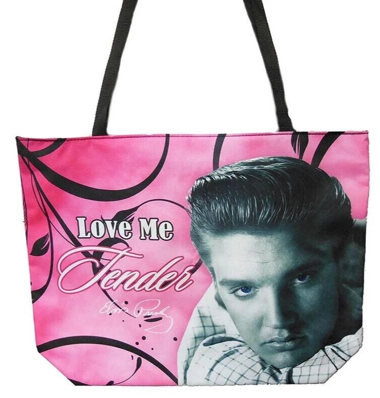 Elvis Presley Love Me Tender 17″ x 14″ Pink Zipper Tote Bag Handbag Purse NWT