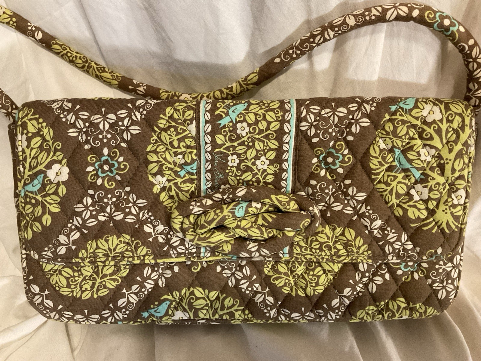 Vera Bradley Purse Sittin In A Tree Knot Just a Clutch Green Paisley Birds NEW