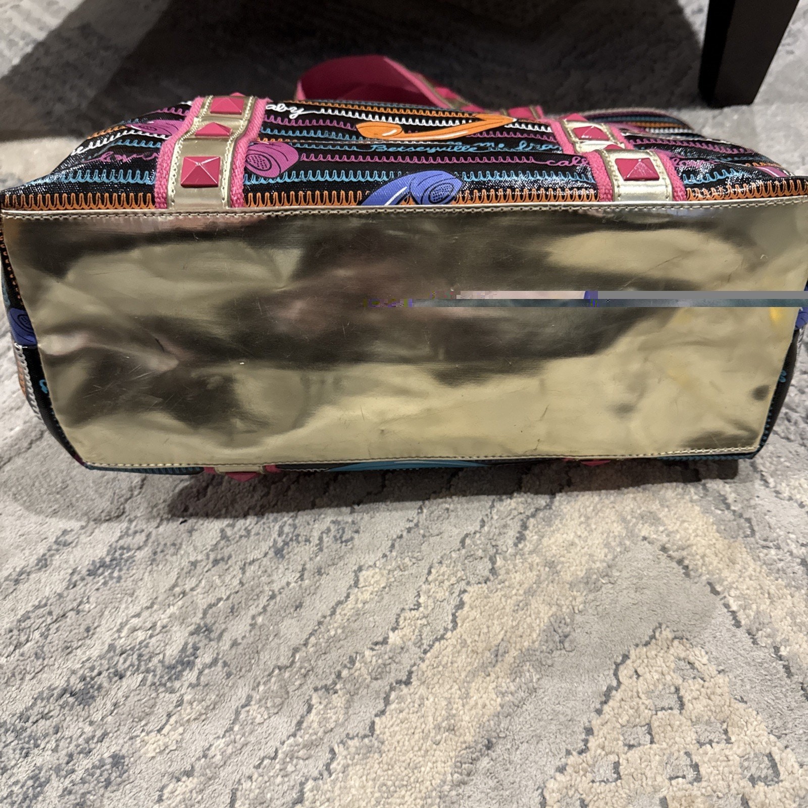 Betseyville by Betsey Johnson “Call Me” Telephone Print Studded Tote Bag F