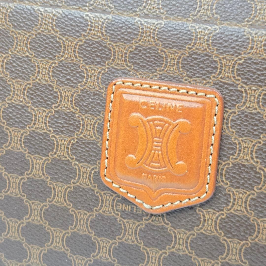 CELINE Macadam Pattern Triomphe Tote Bag Brown Leather Authentic Good Condition