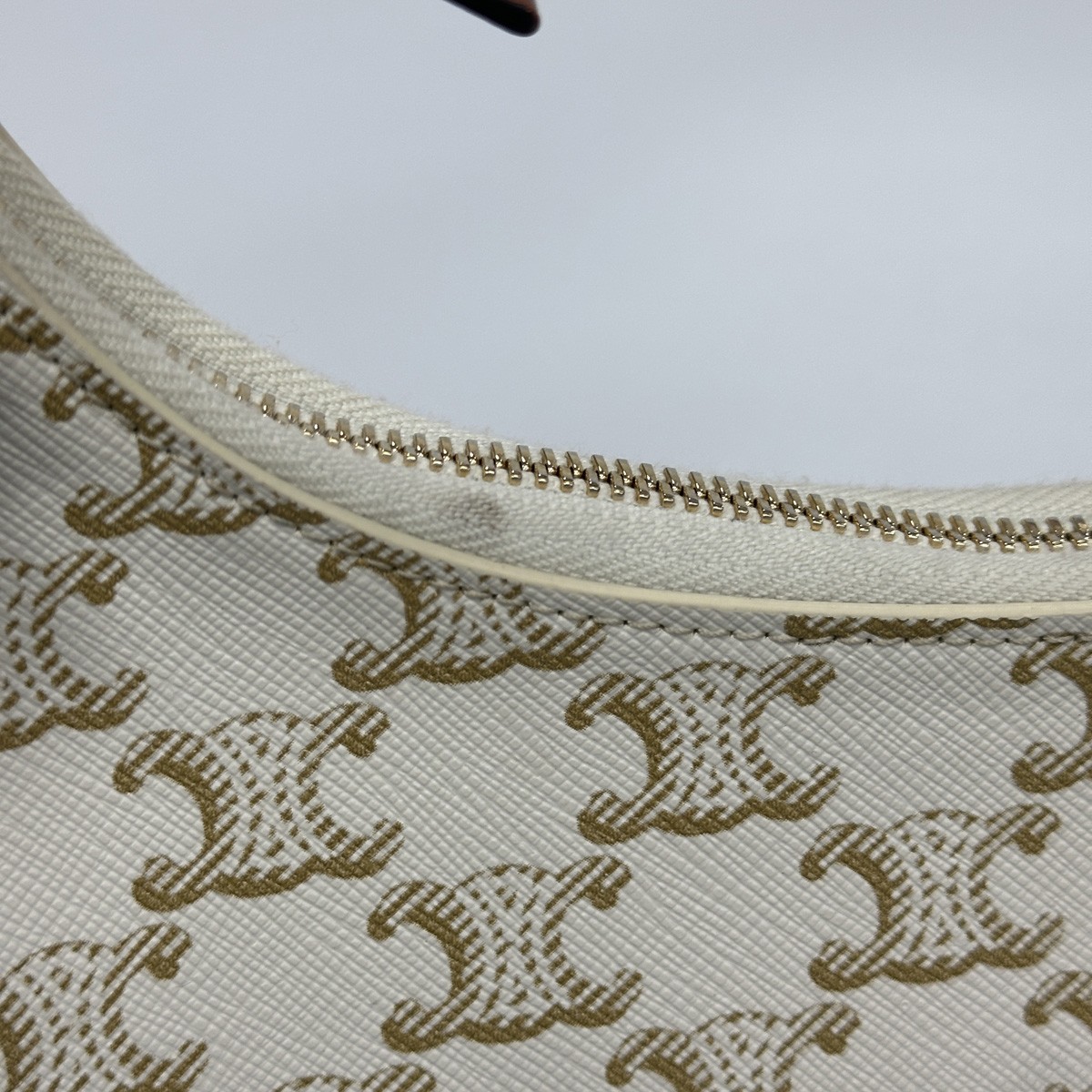 Celine White AVA Pea-shaped Bag, Underarm Bag, Canvas and Leather with Dust Bag