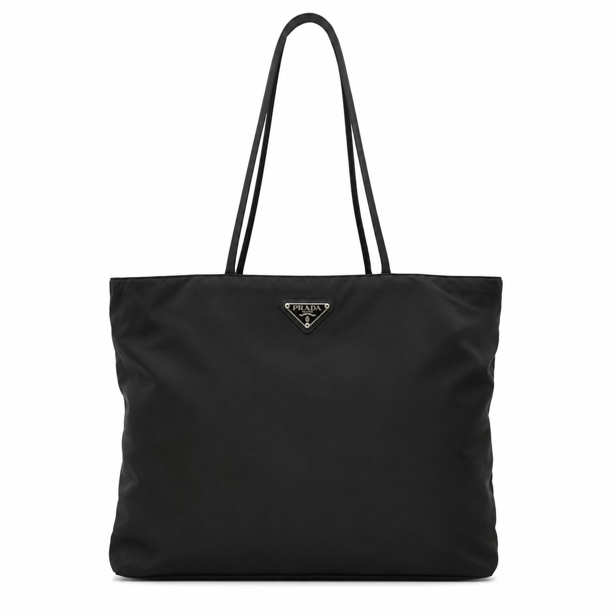 PRADA Black Tessuto Nylon Tote Bag Triangle Logo Large Shoulder Handbag