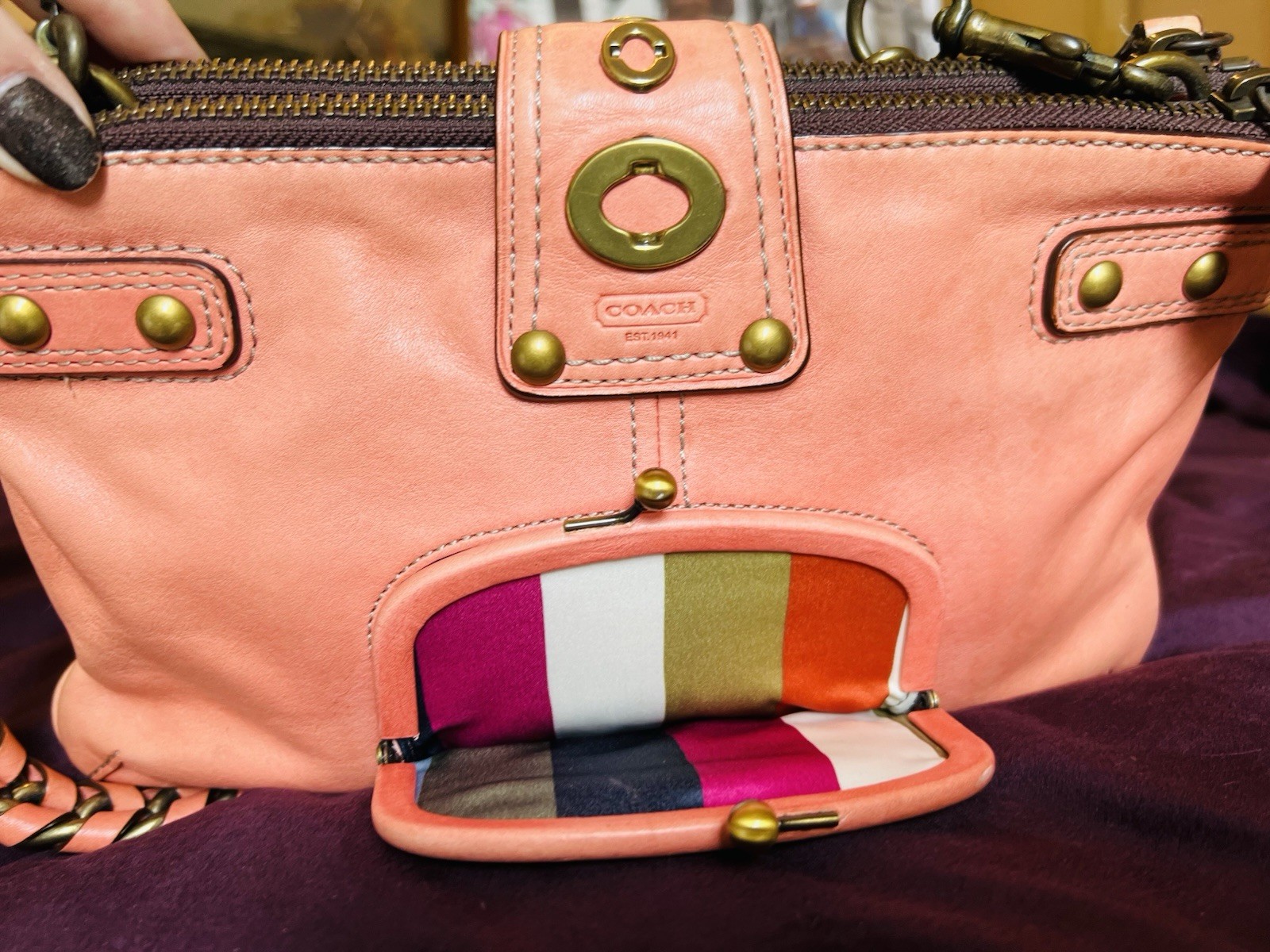 Coach Bridget Pink Medium Shoulder Bag Turn Lock & Zip, Adjustable Strap, Gold