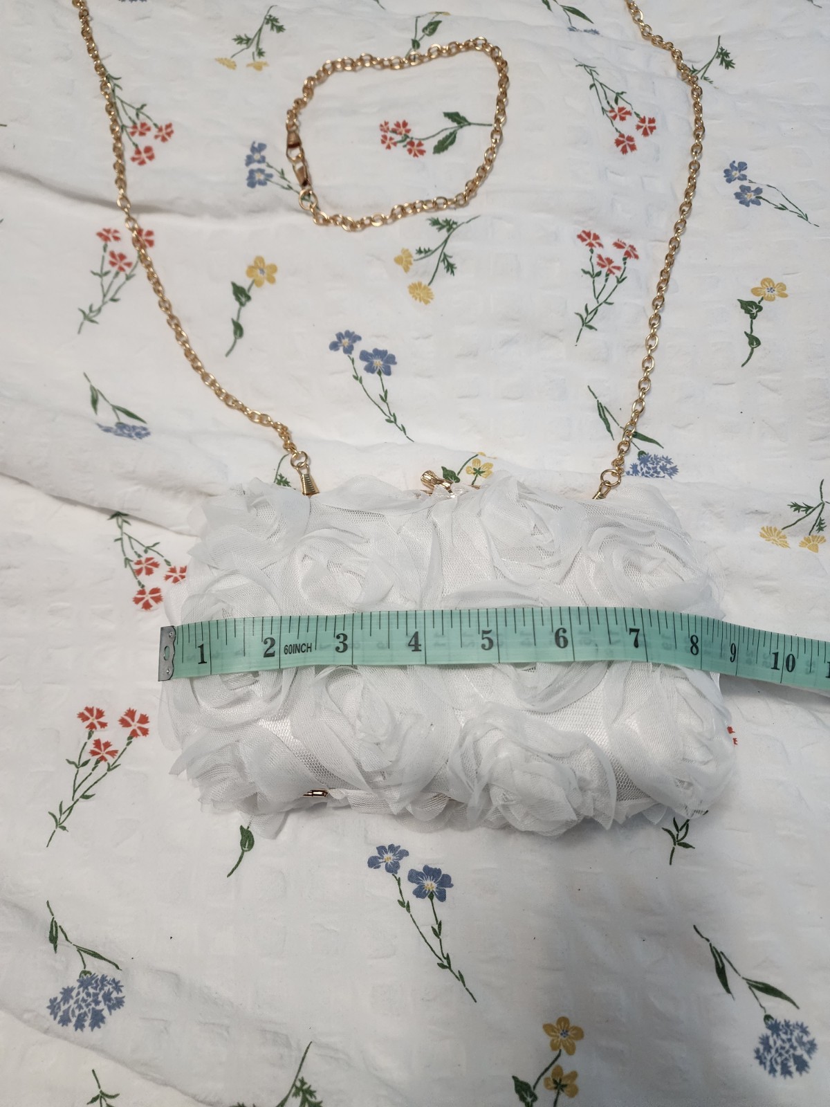 White Floral Bridal Clutch Gold plated Shoulder and Wrist Strap