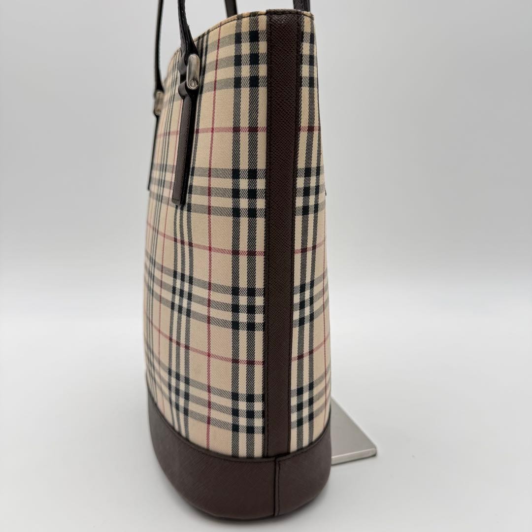 Burberry Nova Check Saffiano Leather Bucket Tote Bag Brown Unisex Authentic