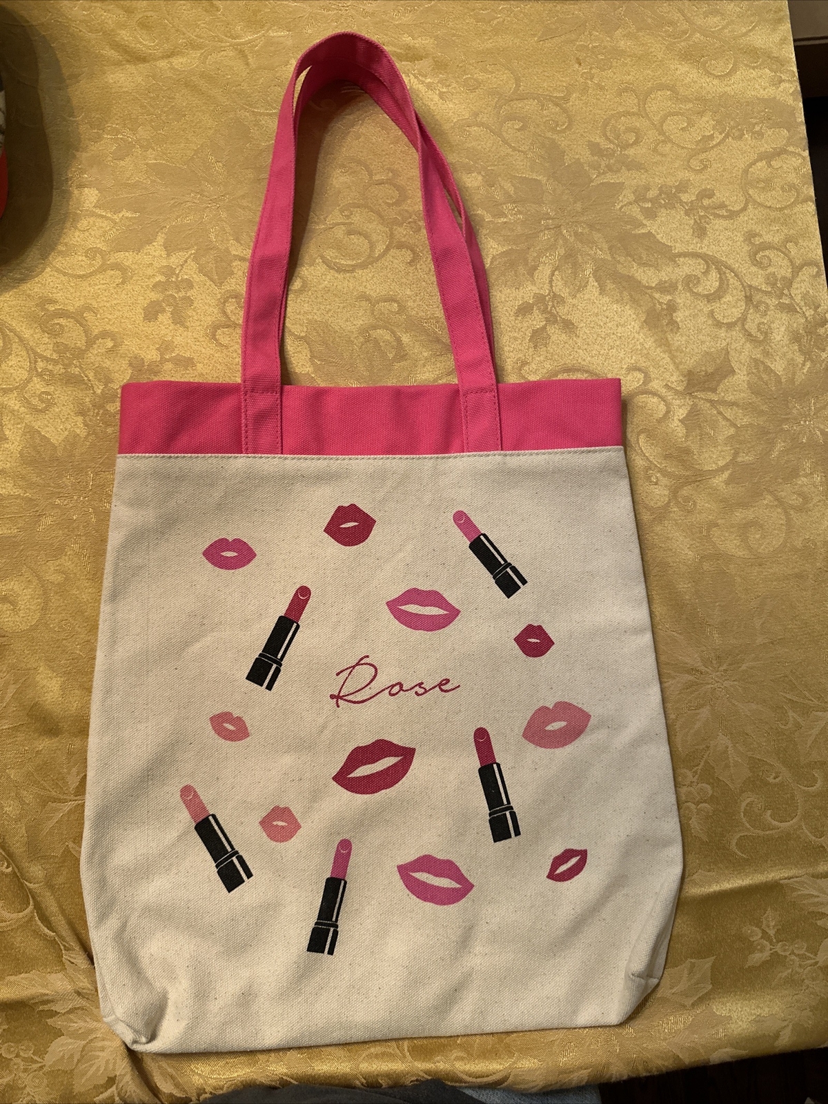 Lancome Paris Pink Rose Lipstick And Lips Tote Bag 14”x16x1.75”