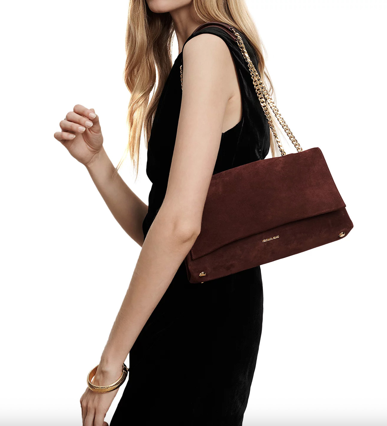 NWT $595 Veronica Beard Suede Wedge Bag in Raisin Color