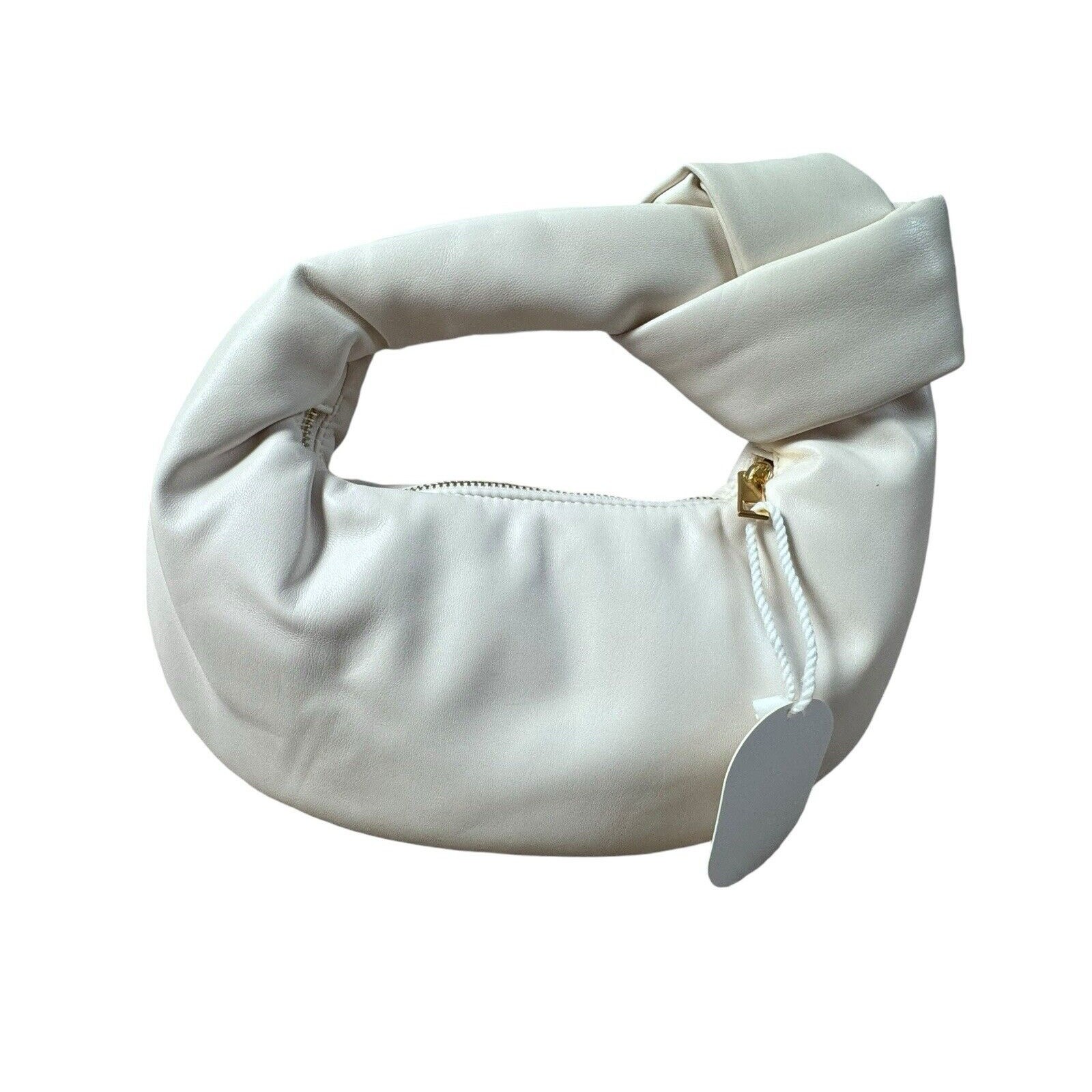 Melie Bianco Ivory Puffer Crescent Moon Bag Vegan Leather Purse Quiet Luxury