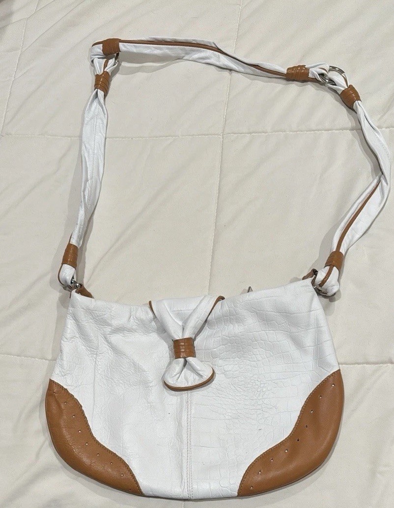 Cecconi Piero Firenze White Leather  Pale Yellow Croc  Designer Bag  Italy 9