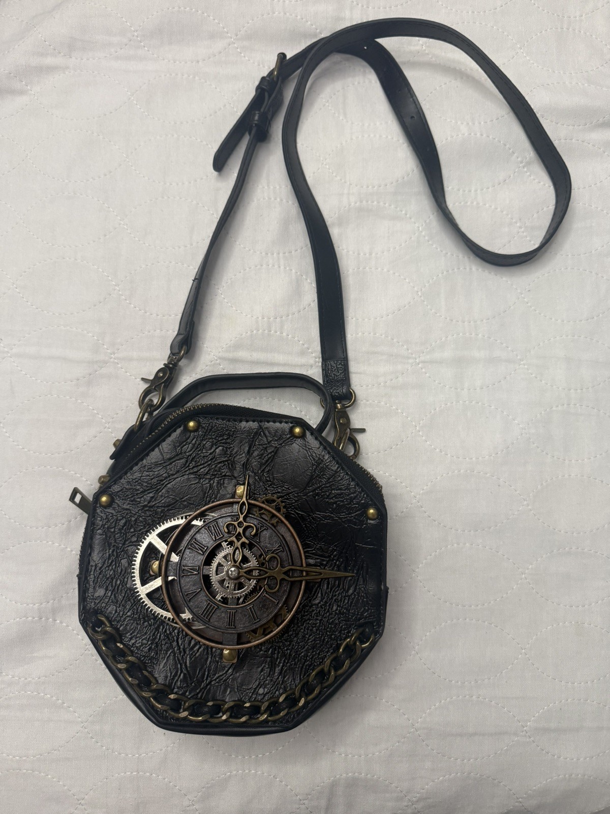 Steampunk Shoulder Bag Clock Purse PU Leather Retro for Women Girls Ladies