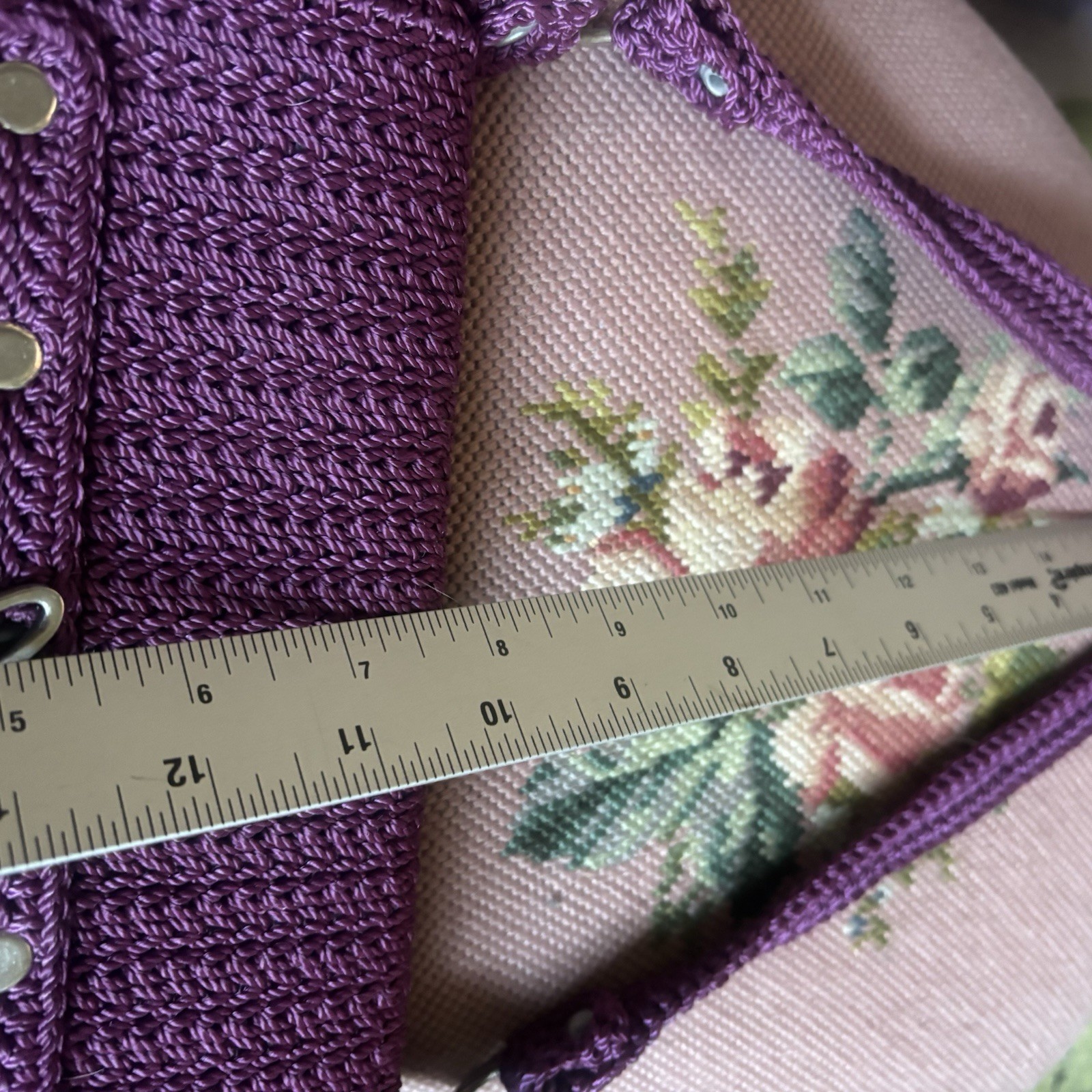 Vintage 90s 00s Crochet Bag Purple Butterfly Accent Boho Grunge Mini Purse Y2K