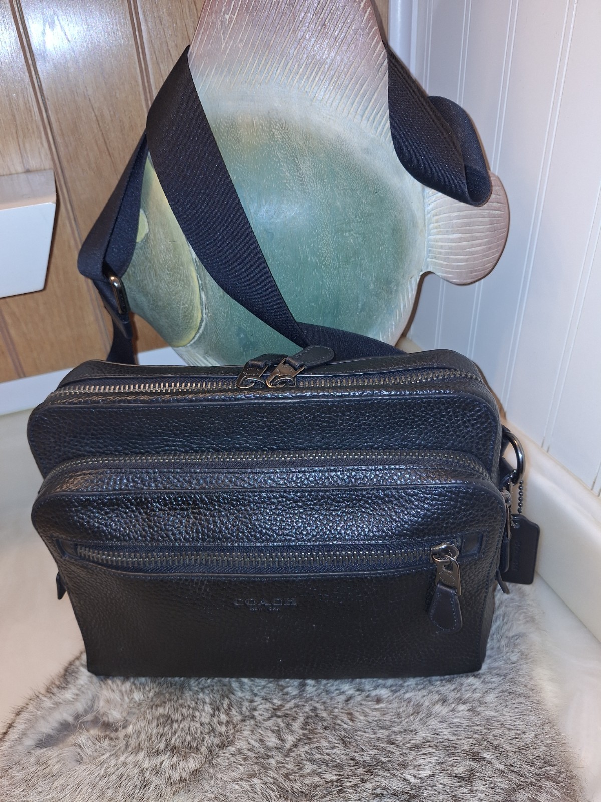 Coach Black Pebbled Leather West Camera Shoulder Crossbody Bag- #91484