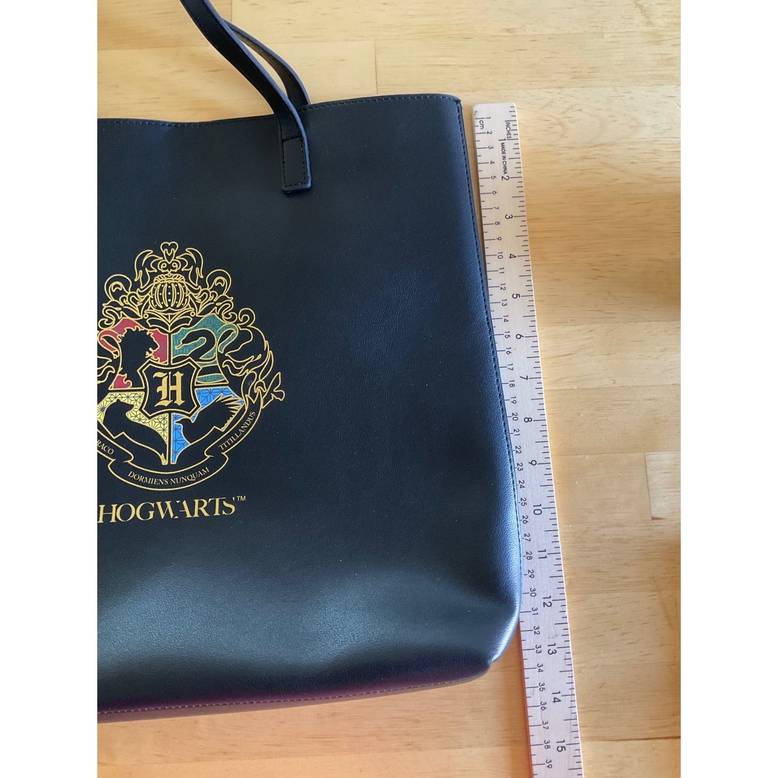 Harry Potter Hogwarts Crest Black Faux Leather Tote Bag Shoulder Bag Graphic