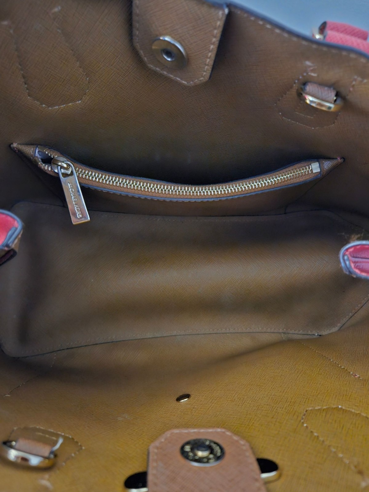 Michael Kors Saffiano Leather Pink Greenwich Large Grab Tote Satchel Bag
