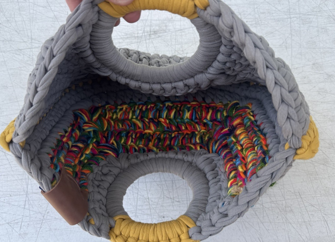Bulerias Grey Handmade Crochet Leather Costa Rican Textile Hand Bag Tote Purse