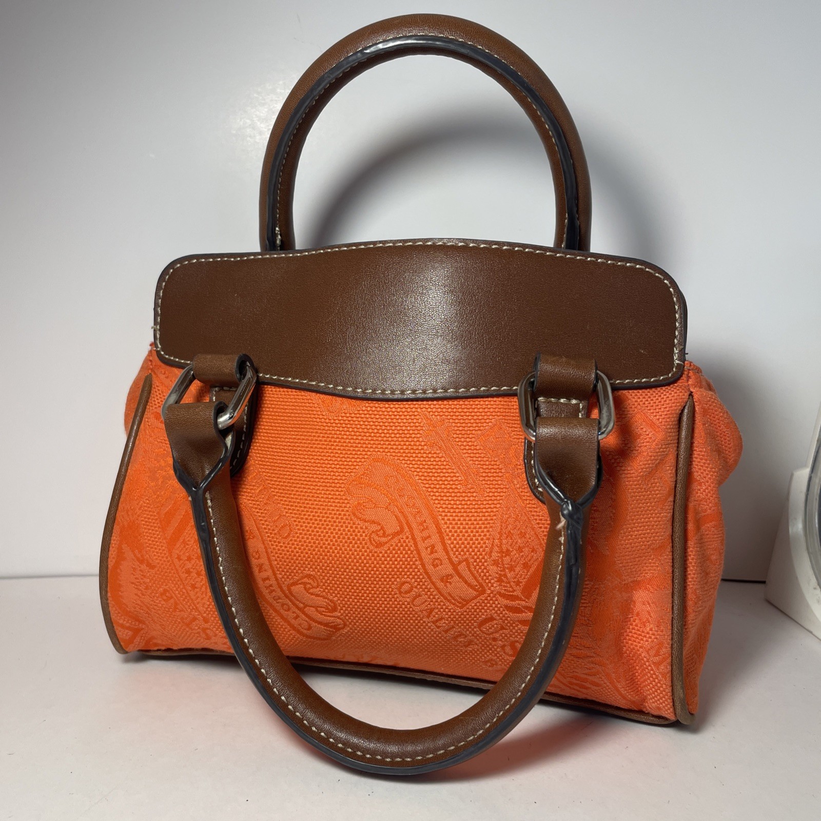 American Living Orange And Faux Leather Small Handbag Designed By Ralph Lauren