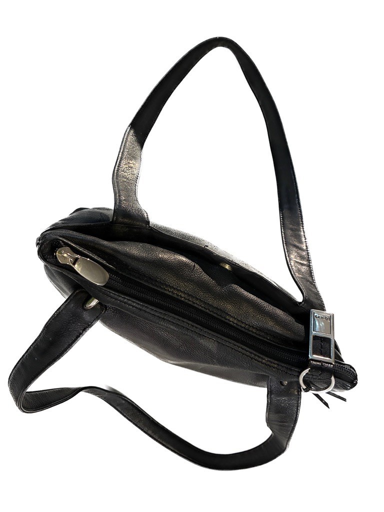 Rolfs Black Leather Shoulder Bag Minimalist 90s Vintage