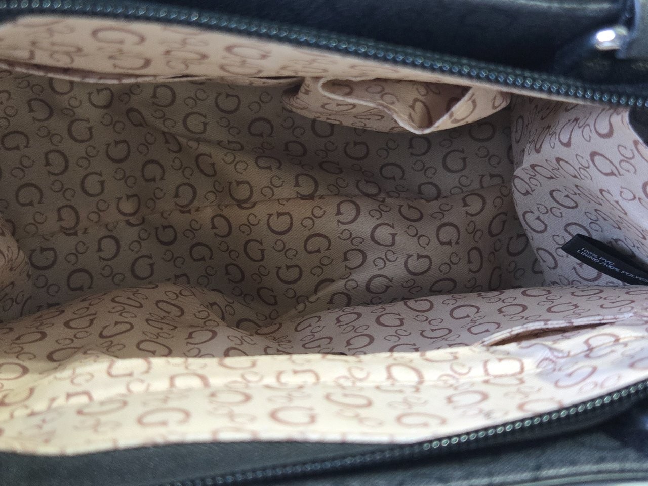 GUESS Satchel Handbag Dark Gray Charcoal Monogram G Logo Padlock Top Handle Bag