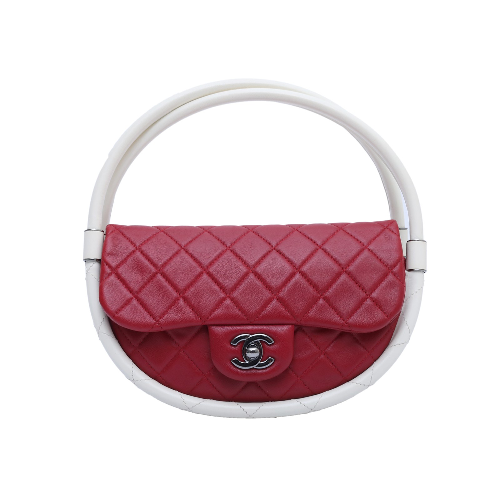 CHANEL Vintage Hula Hoop Show Handbag Small Red Handbag