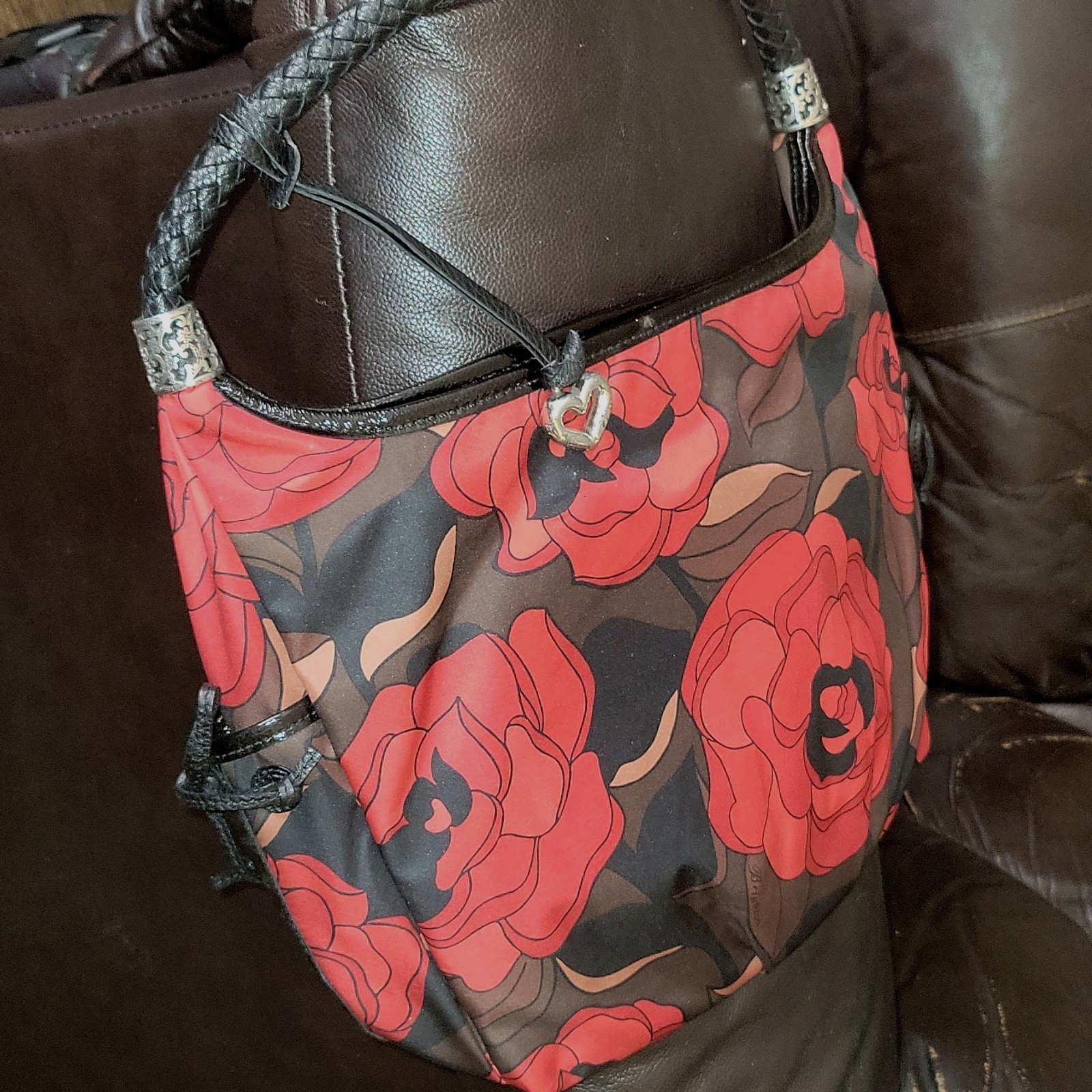 Brighton Red Rose Floral Vintage W/Braided Strap & Dust Bag. Very Gently Used.