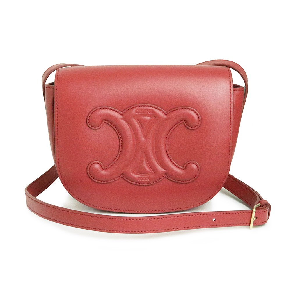 CELINE Folco Cuir Triomphe Shoulder Bag Calfskin, Lipstick (Pink) 198263