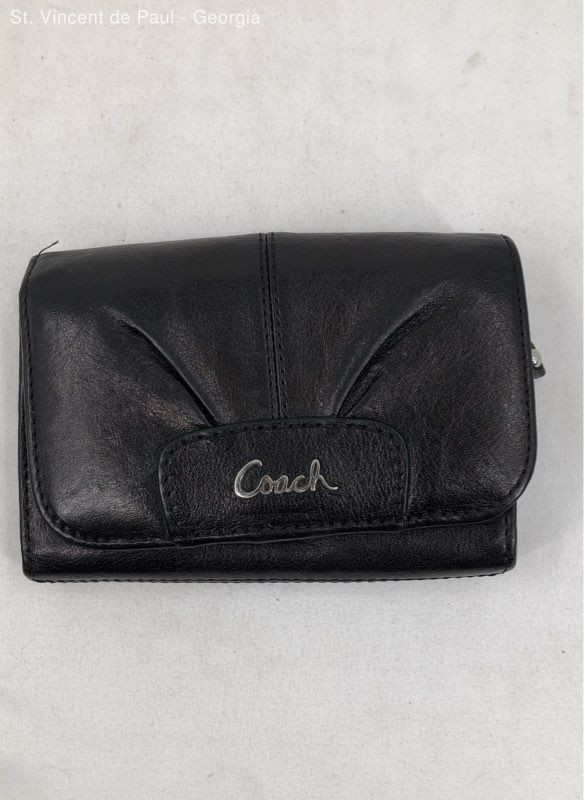Vintage Coach Ashley Black Pebbled Vegan Leather Bifold Snap Button Wallet Great