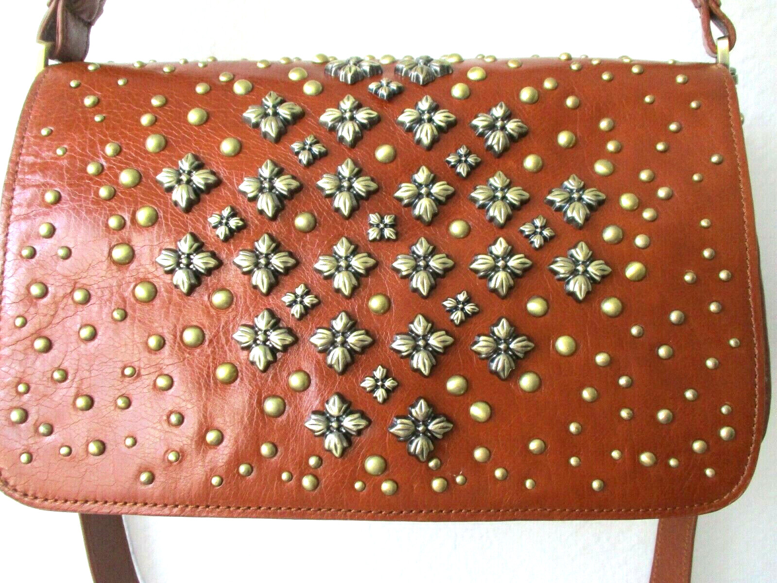 Patricia Nash Leather Crossbody Saddle Bag Discovery Molise Large Tan NWT