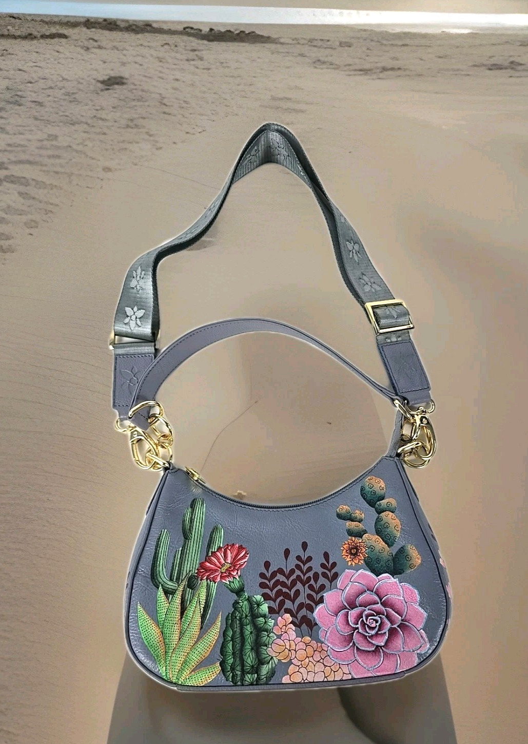 NWOT – Anuschka Hand Painted Small Convertible Desert Garden Cactus Floral Hobo