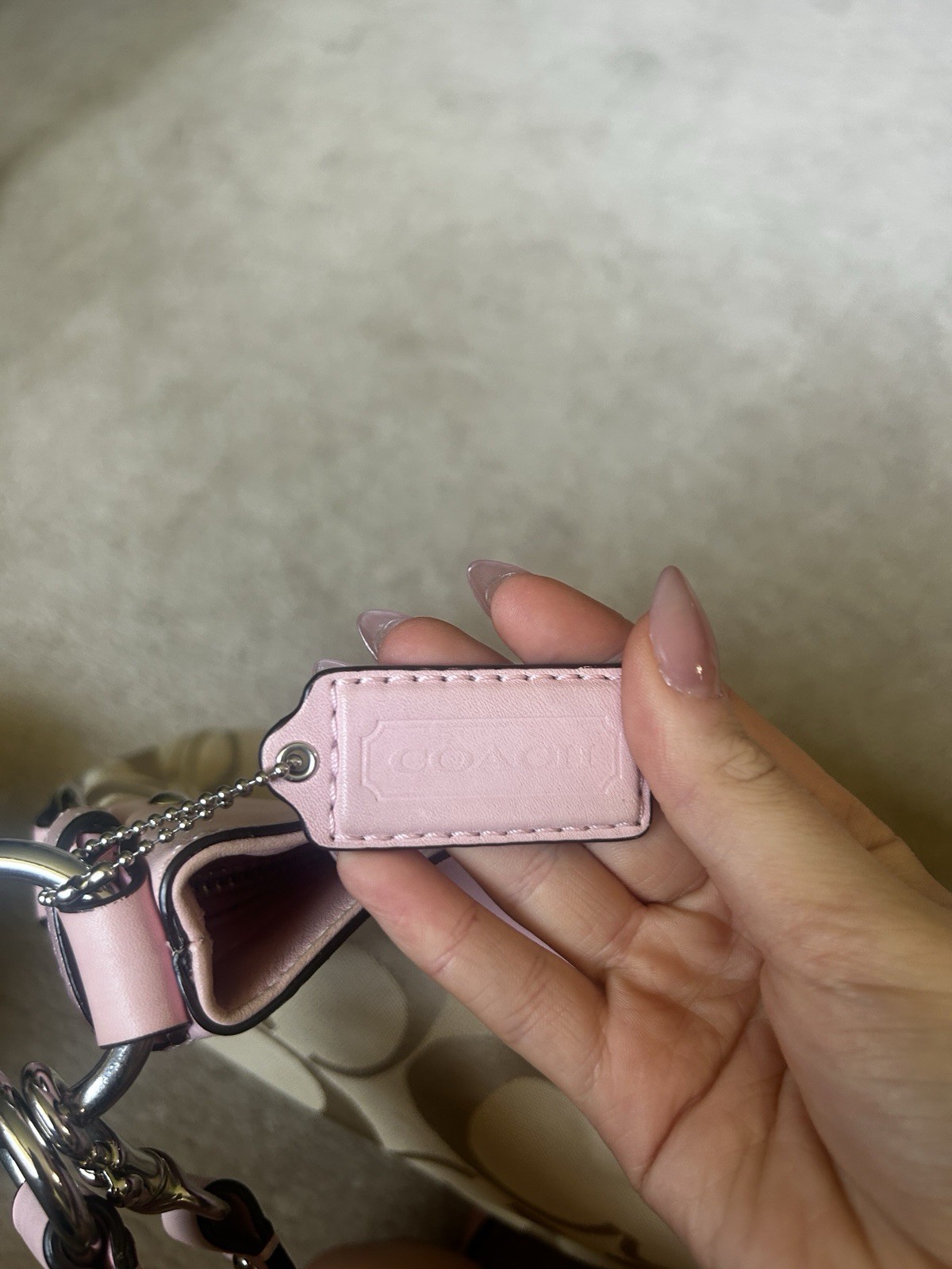 Coach Signature Logo Beige/Pink Medium Shoulder Bag, Zip, Charm, Pockets