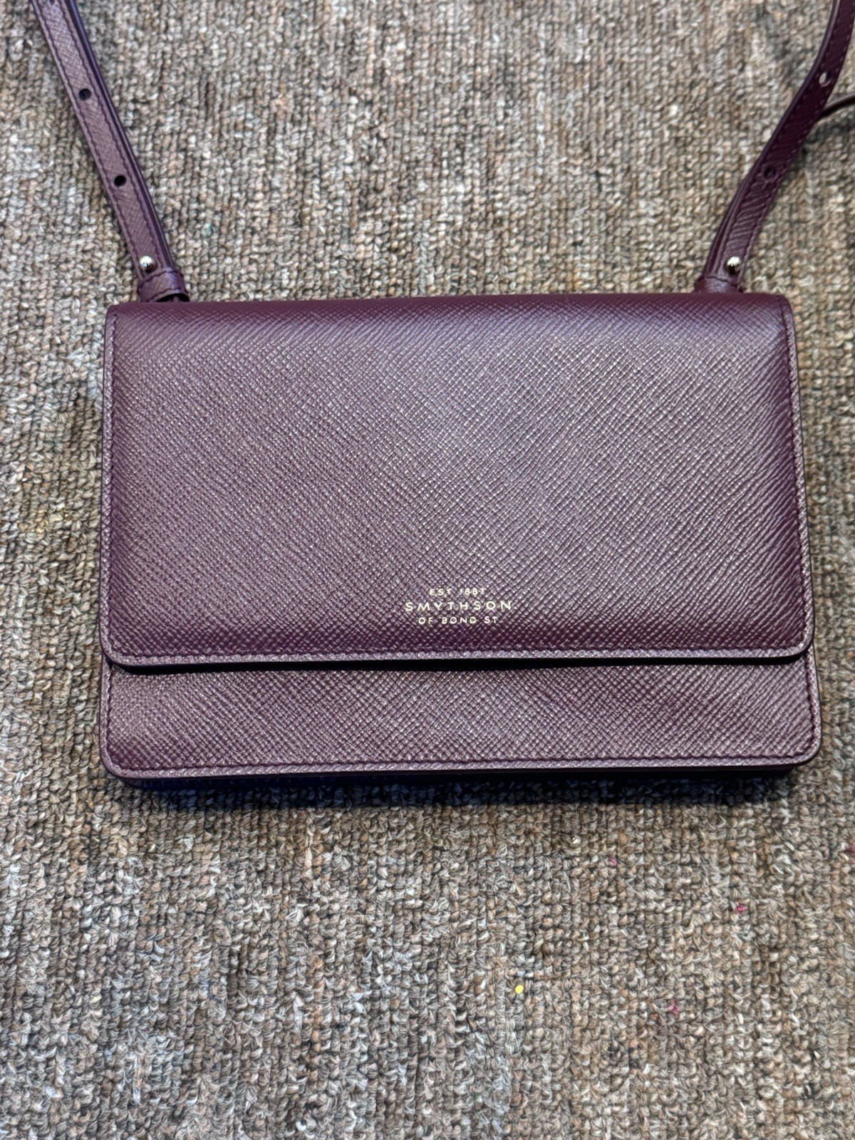 Smythson Panama Leather Purse With Strap – Cherry