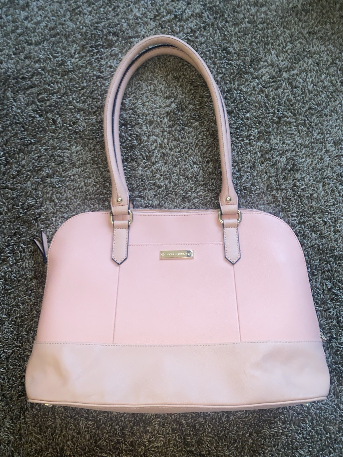 Tignanello Blush Pink Dome Satchel Shoulder Handbag Purse Gold Tone Large Zip