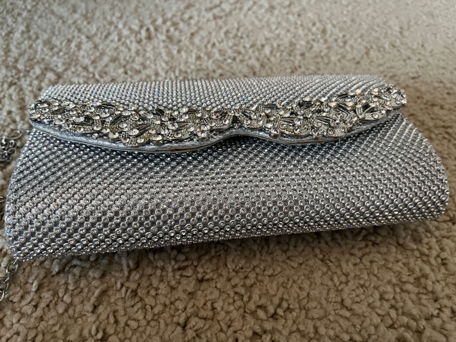 Kate Landry handbag evening Silver formal wedding clutch