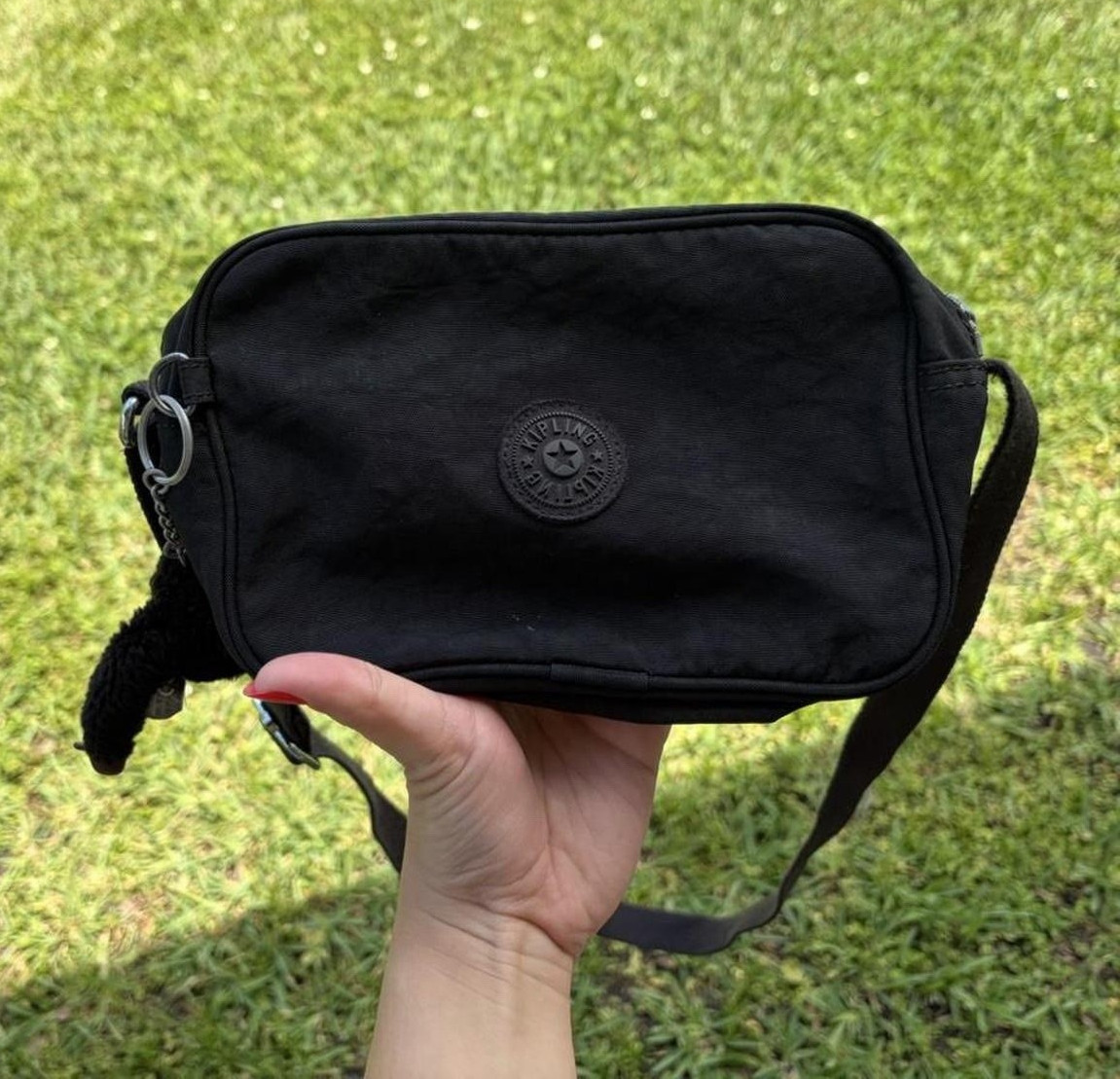 Kipling Black Solid Crossbody Bag Zip Closure Silver Hardware Lined Pockets