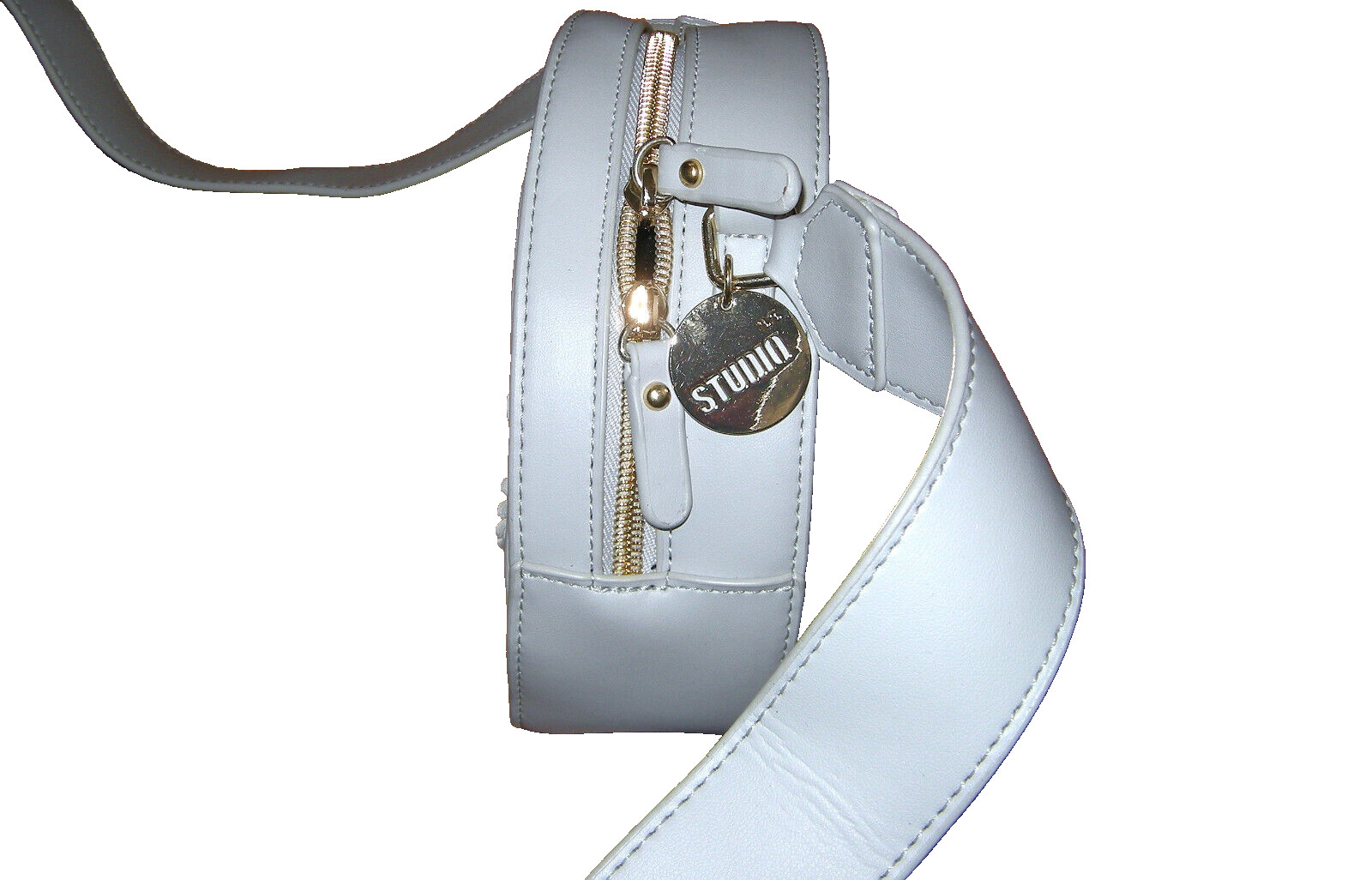 FAUX LEATHER LIGHT GRAY FLORAL ROUND CIRCLE CROSSBODY PURSE HANDBAG STUDIO 33