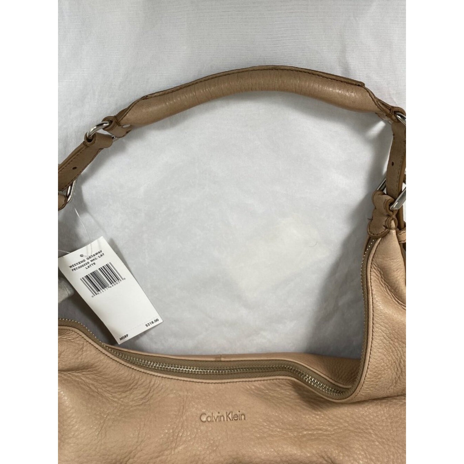 Calvin Klein Classic Pebble Beige Leather Shoulder Hobo Handbag NWT