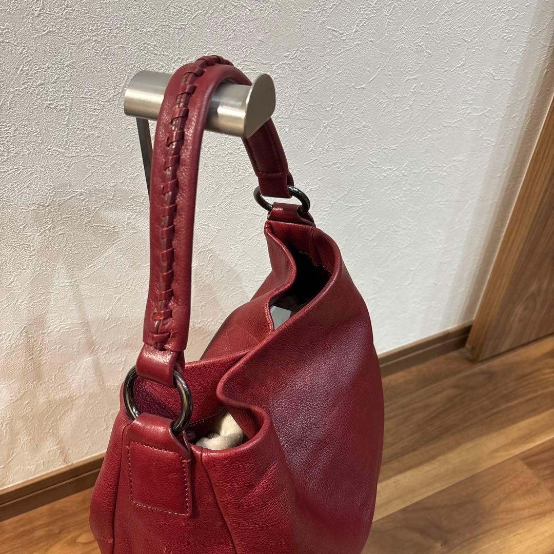 Tsuchiya Kaban Clarte Swing One Shoulder Bag Red Leather Auth