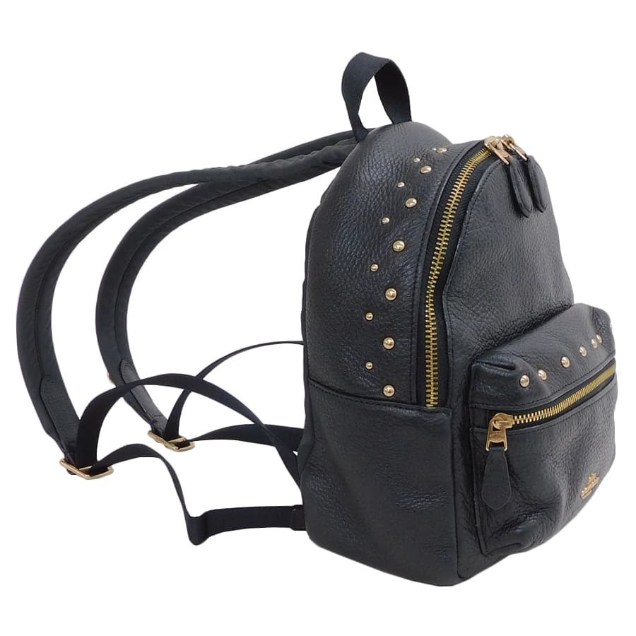 COACH Mini Charlie Backpack with Studs Backpack F45070 Leather Nylon Black COACH