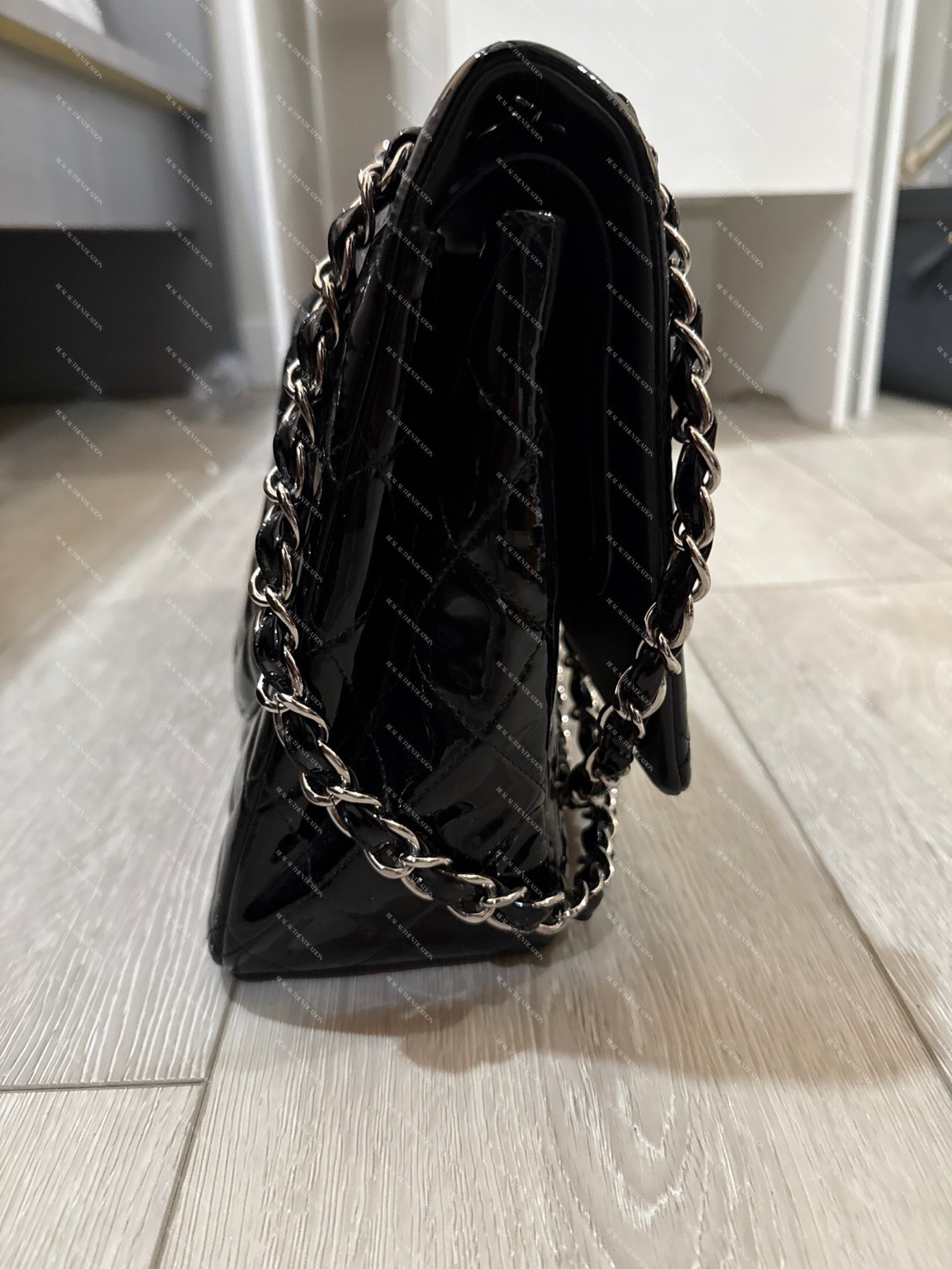 Vintage Chanel Black Patent Leather Classic Flap Bag – Serial Sticker Present