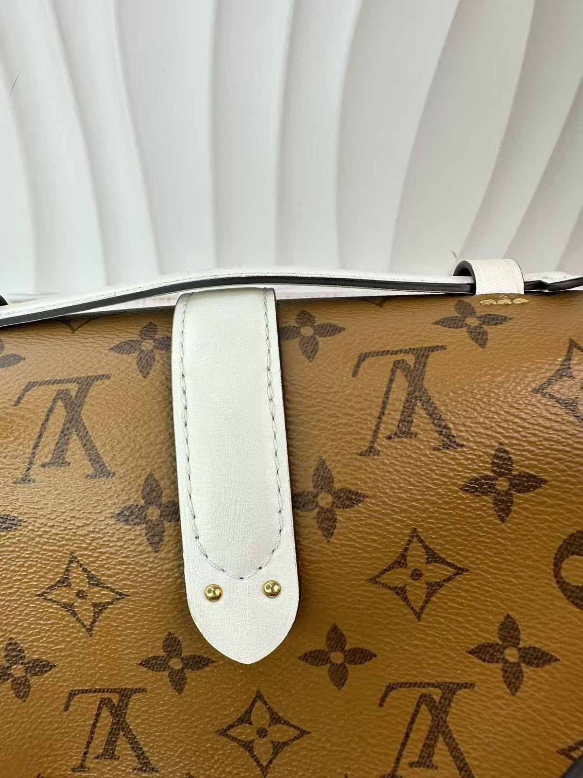 Louis Vuitton Lock It PM Monogram White Calfskin Saddle Crossbody Bag Gold LV