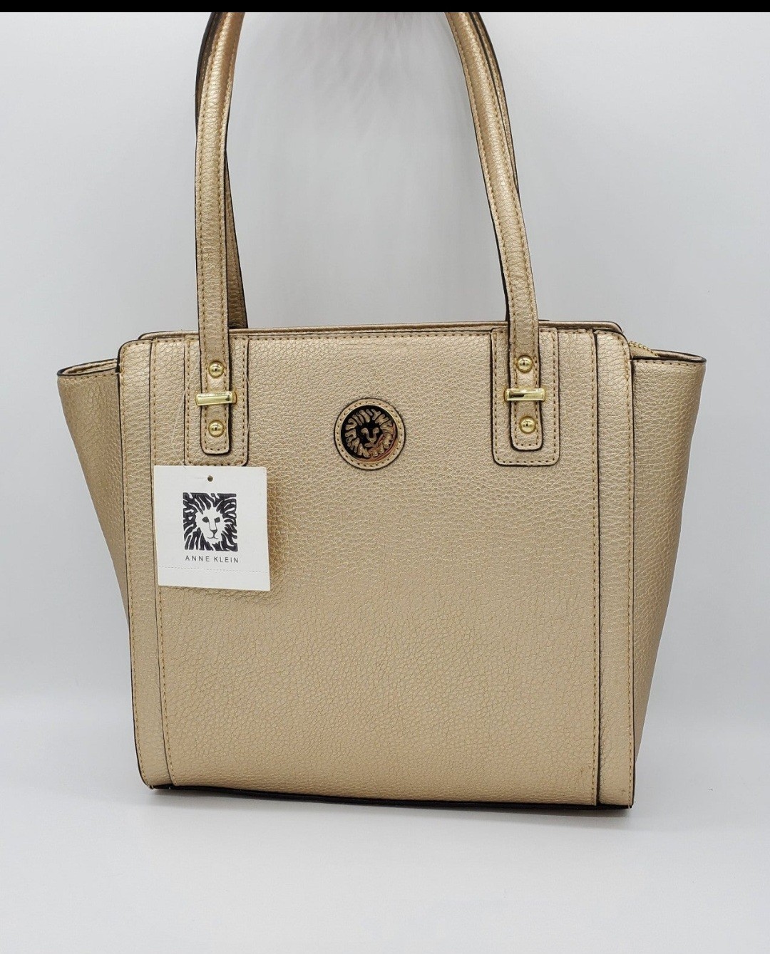 Anne Klein Front Runner Gold-Dust Pebbled Faux Leather Tote NWT