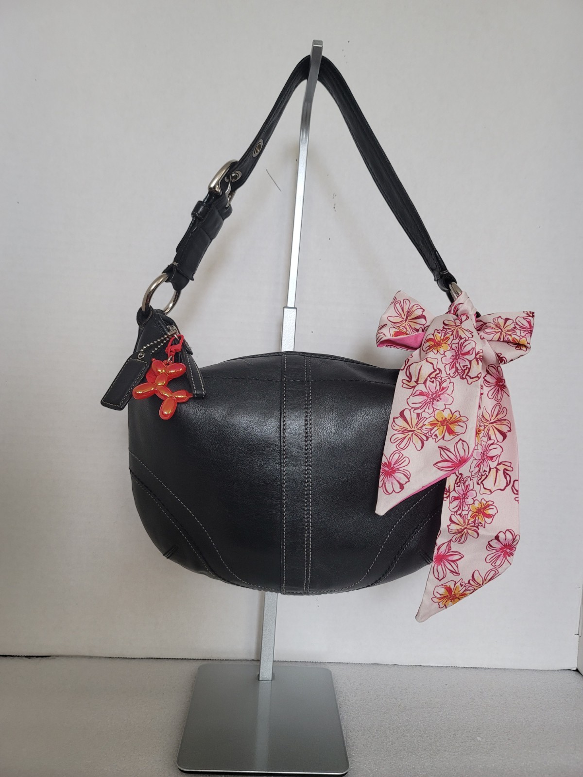 Y2K Vintage Coach Soho Black Leather Hobo Shoulder Bag Silver Hardware F10403