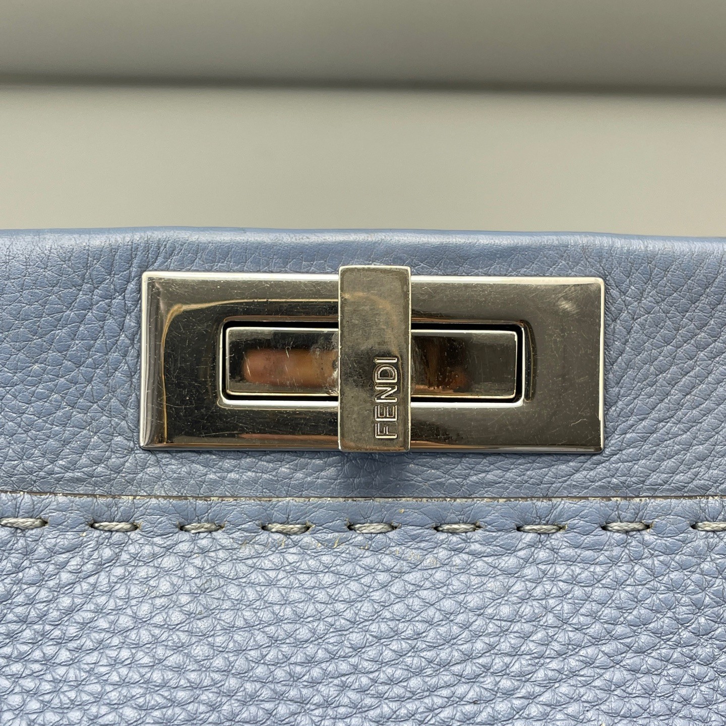 Auth Fendi Peekaboo Medium Light Blue Crossbody Bag/Shoulder Bag