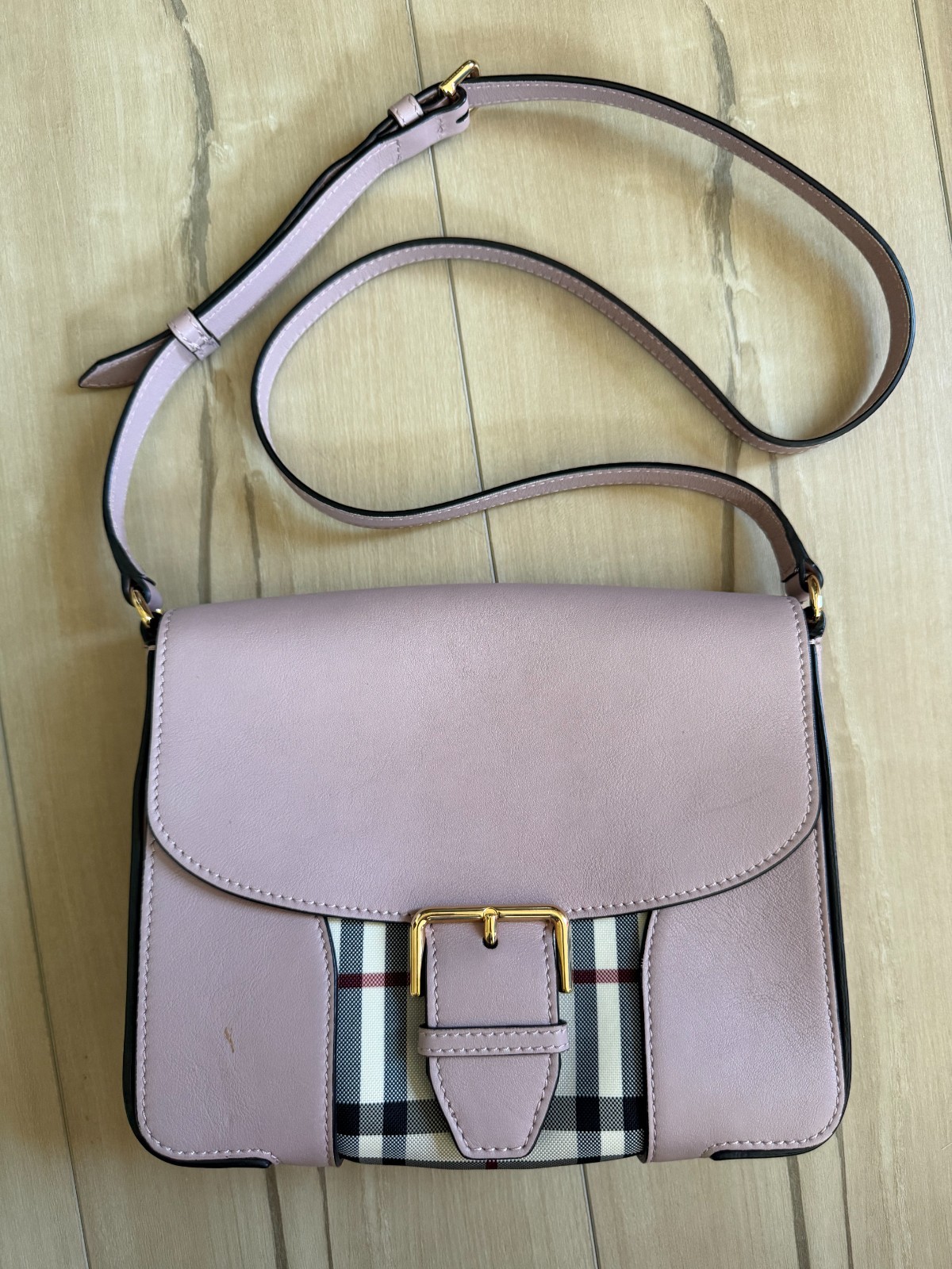 Burberry Dickens Crossbody Bag Leather with Horseferry Check Canvas Small