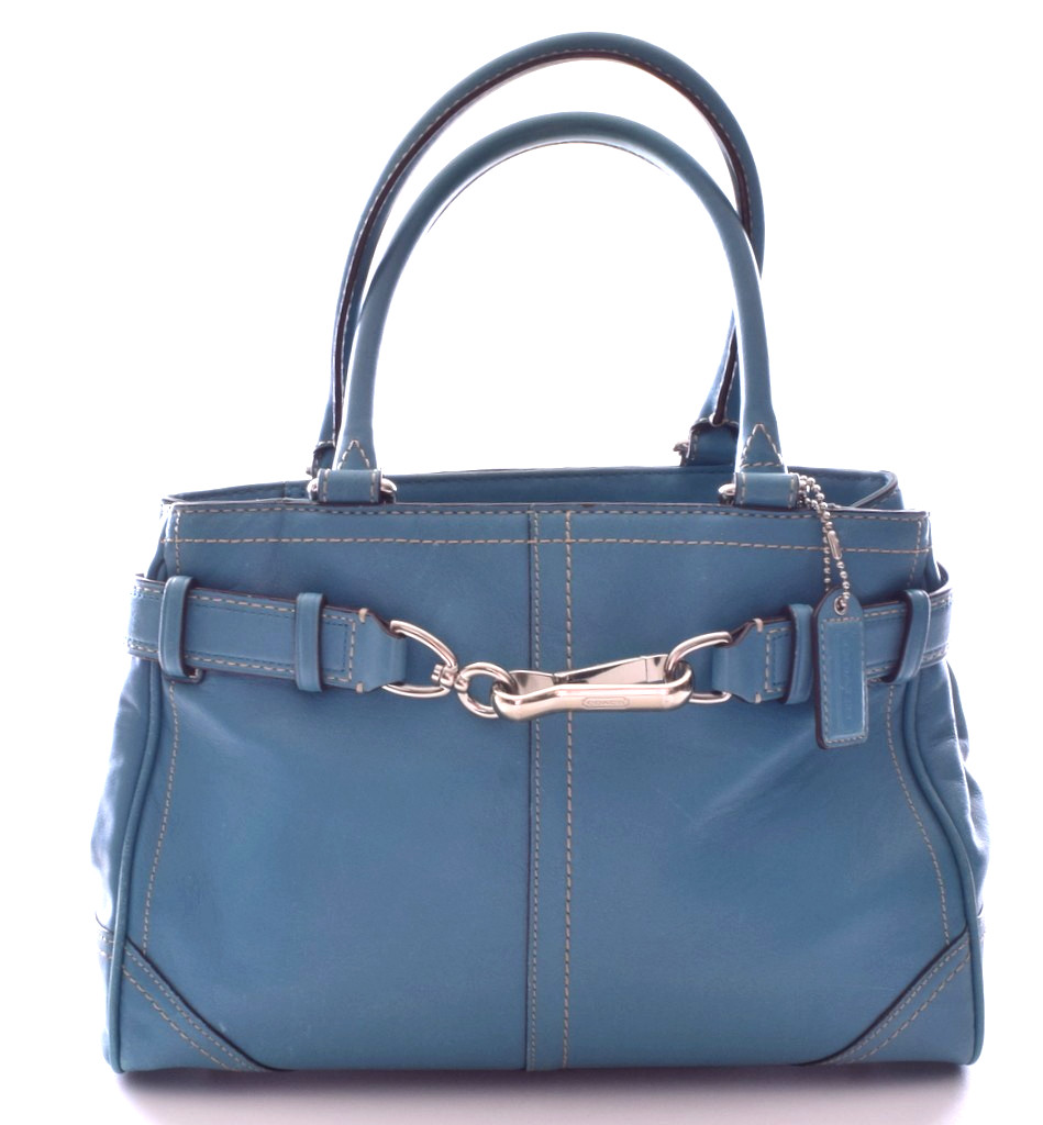 Coach F11199 Teal Blue Leather Hampton Carryall Tote Satchel Handbag EUC
