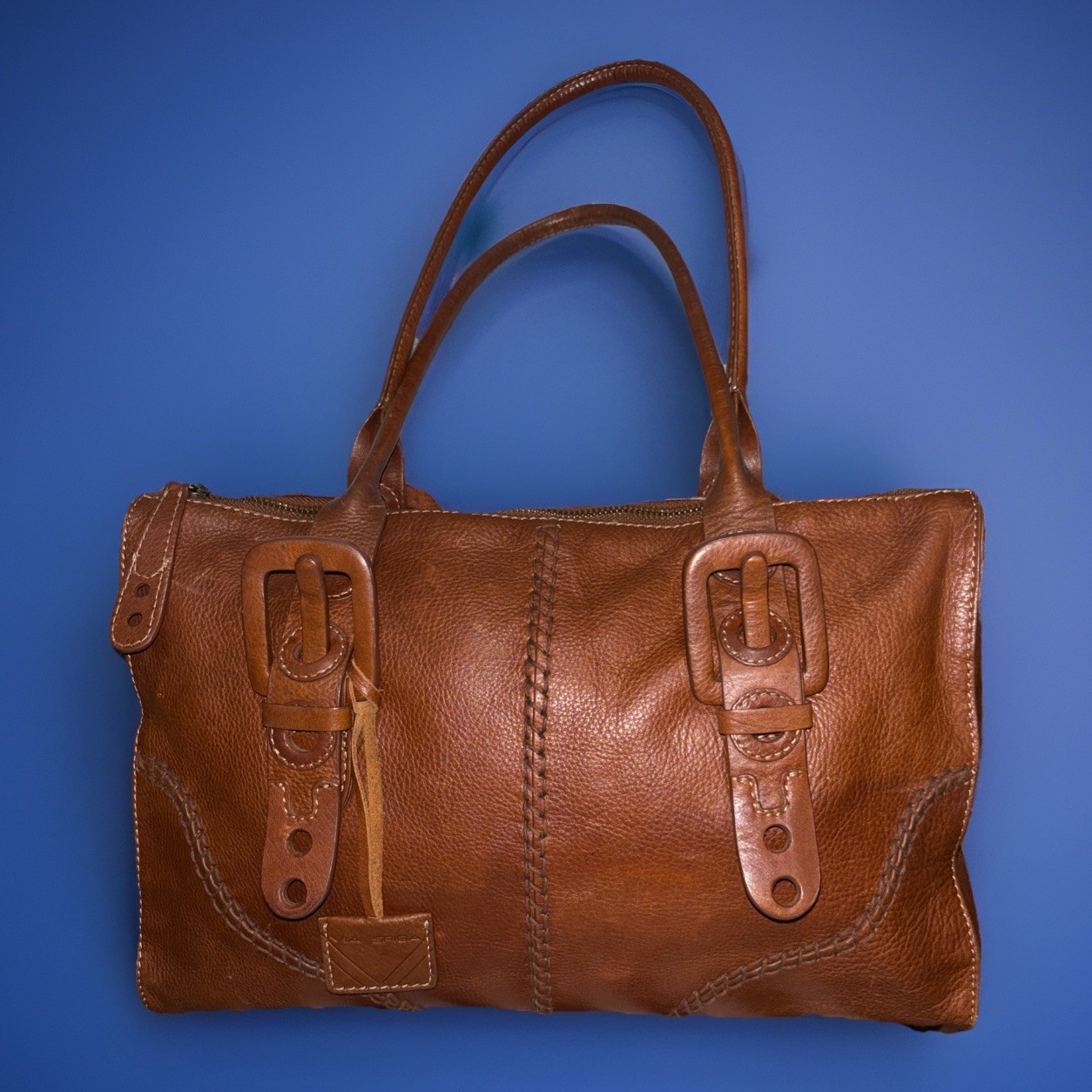 Leather Via Spiga Satchel Camel Satchel Shoulder Bag with Dust Bag