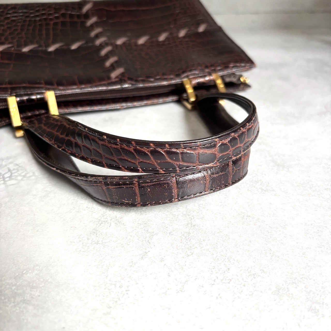 Yves Saint Laurent YSL Vintage ReddishBrowns Croc Embossed Leather Tote
