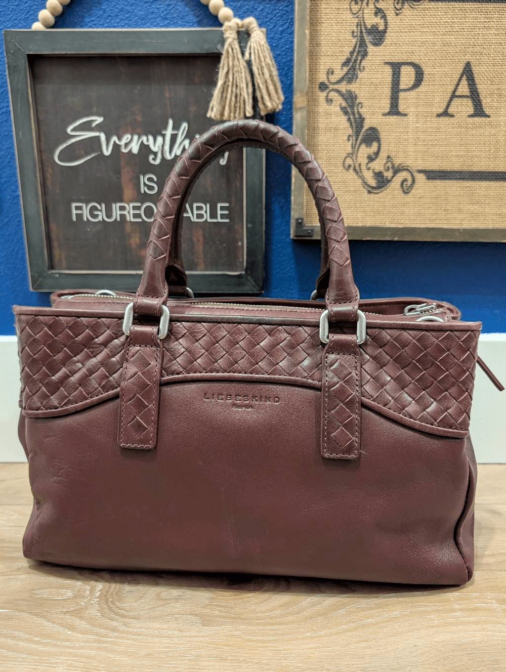 Liebeskind Berlin “Georgia” Leather Satchel Handbag Merlot No Crossbody Strap